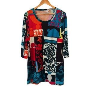Serengeti Boho Tunic Top Womens Size L Maximalist Geometric Art To Wear